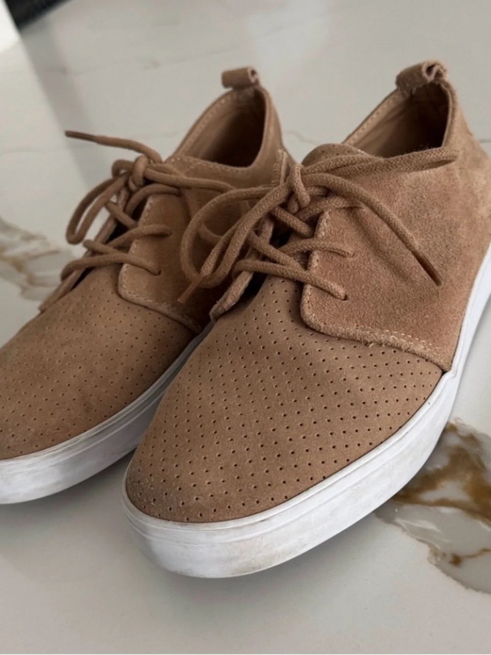 Janie and Jack Tan Suede Perforated Lace-Up Kids Dress Sneakers